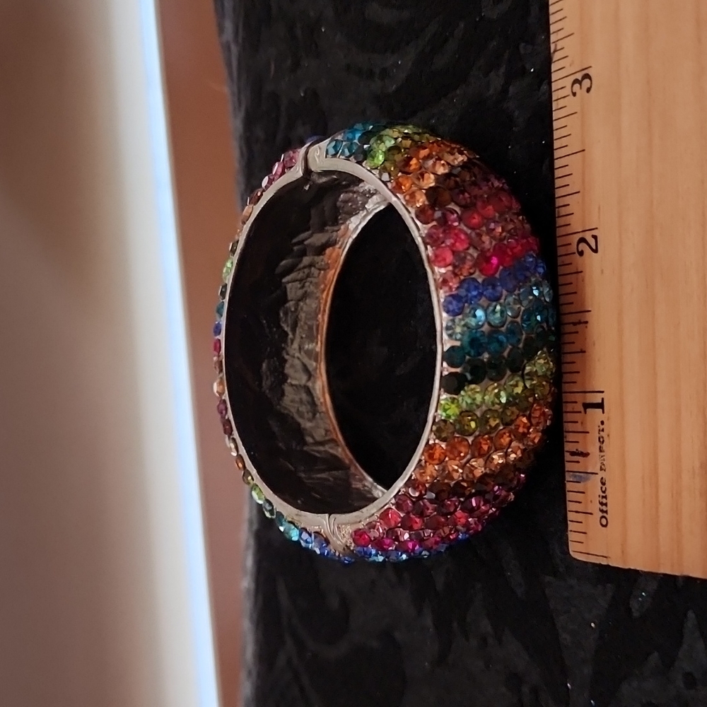 Multi Color Rhinestone Bangle Bracelet - Picture 6 of 8